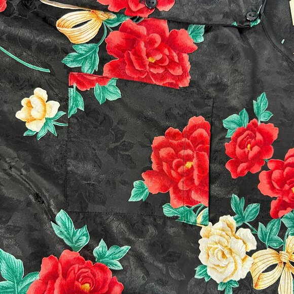 Just My Size Womens 4X Floral Button Front 34 Sleeve Black Blouse Pajama Top - Picture 5 of 11
